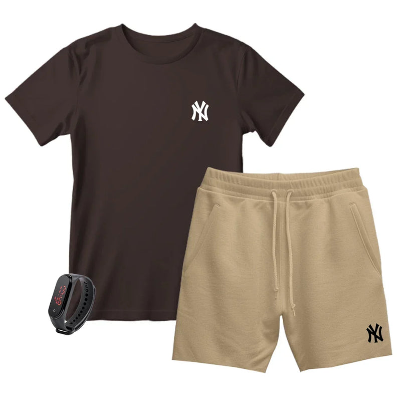 Kit Camiseta Masculina e Short Moletinho Várias Cores + Brinde